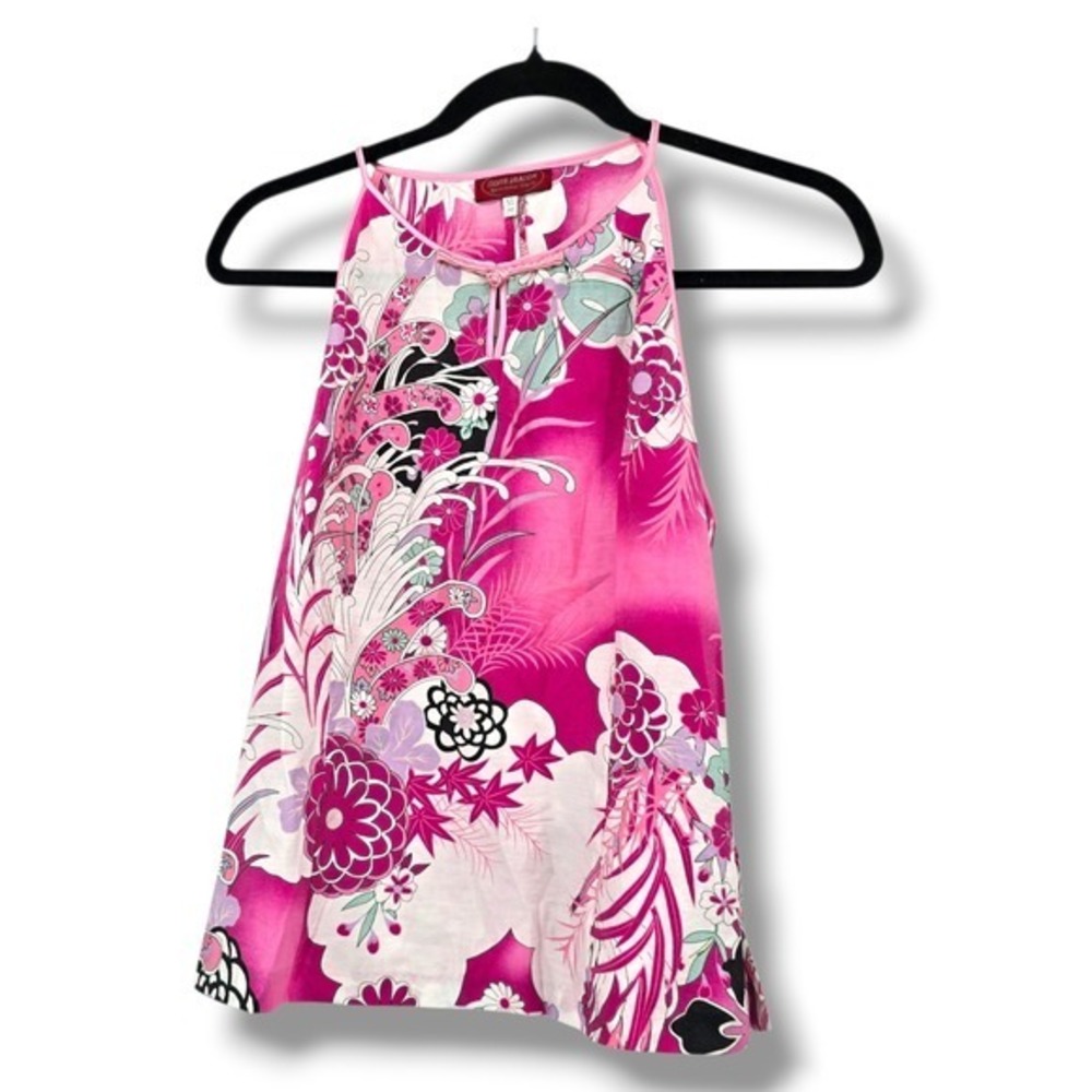 Silver Dragon Oriental Glamour Pink Floral Print Halter Neck Tank Top Size‎ XL